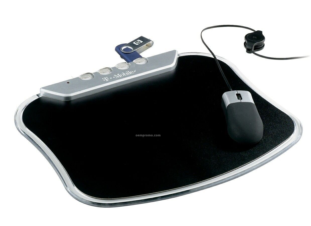 Mouse Pad W/ 4 Port USB Hub & Blue Light