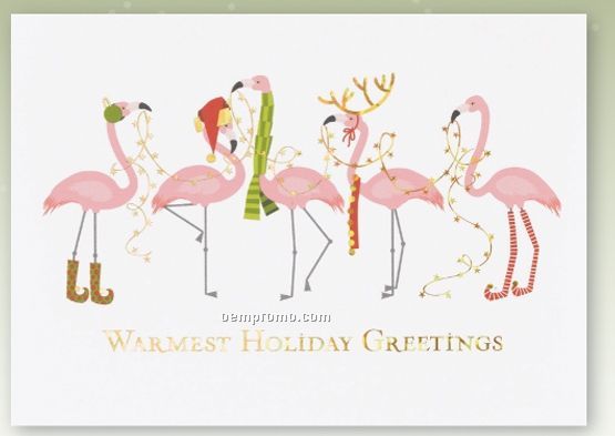 Festive Flamingos Holiday Card W/ Lined Envelope