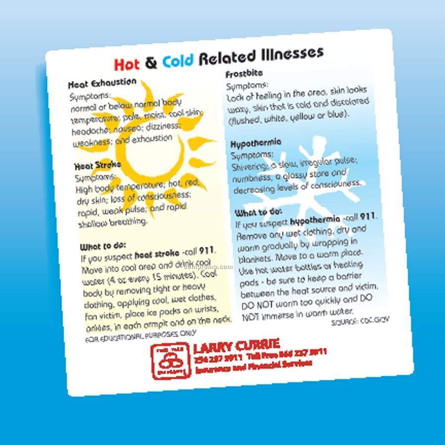 Health & Safety - Laminated Hot & Cold Illness Magnet