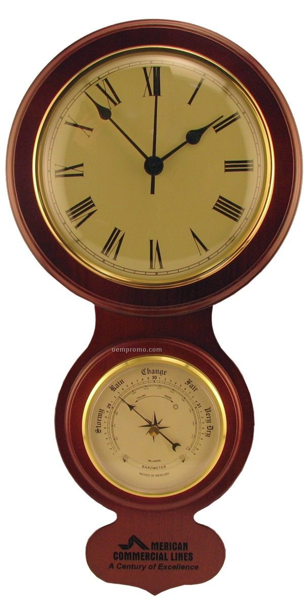 Wood Wall Clock With Barometer