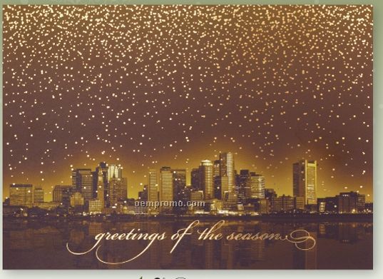 Golden Flurry Holiday Card W/ Lined Envelope