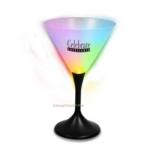 Light Up Martini Glass W/ Frosted Top & Black Stem