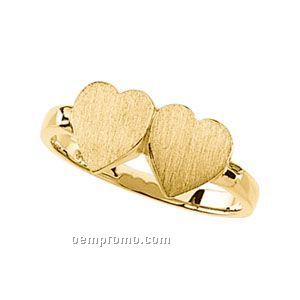 14ky 7-1/2x13-1/2 Ladies' Double Heart Signet Ring