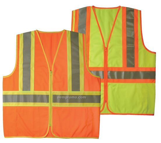 High Visibility Class 2 Safety Vest - Two-tone Silver Stripes