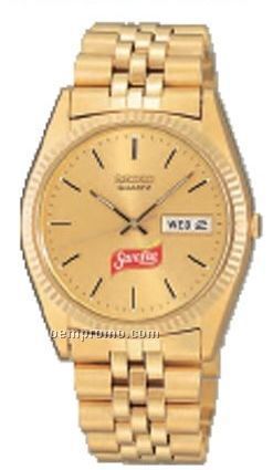 Men`s Gold  Watch W/ Gold Sunray Dial & Adjustable Bracelet