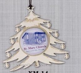 3" Brass Christmas Tree Ornament With Mylar And Epoxy Dome