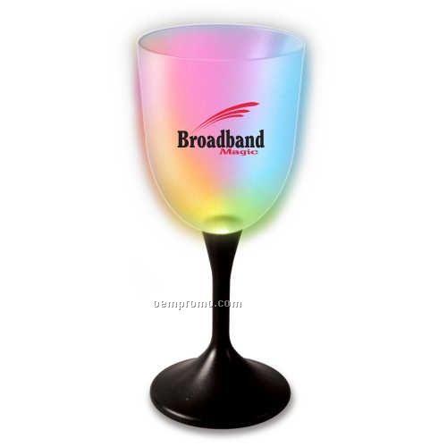 Light Up Wine Glass W/ Frosted Top & Black Stem