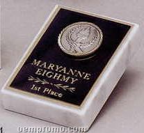 White Marble Paperweight W/ Small Victory Medallion