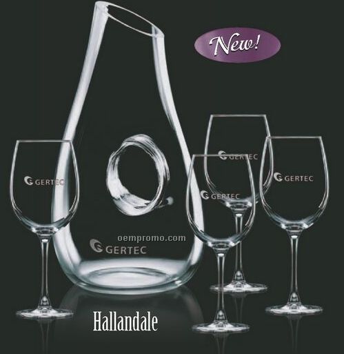 Hallandale Crystal Carafe And 4 Wine Glasses