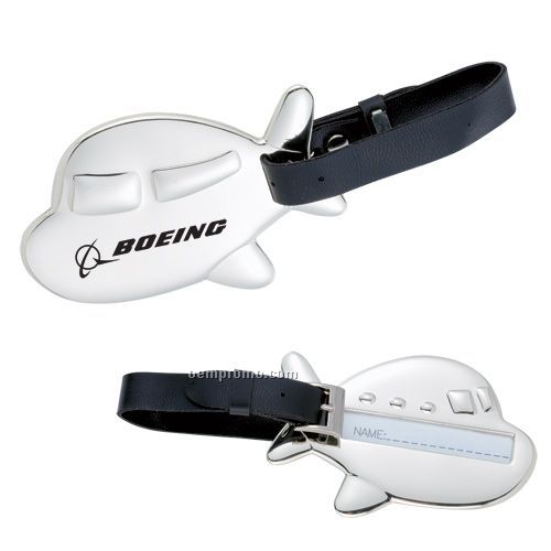 Silver Plated Airplane Luggage Tag