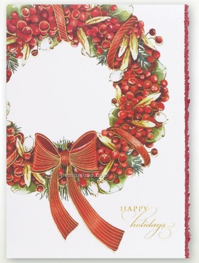 Threads Of Gold Holiday Card W/ Deckle Edge & Lined Envelope