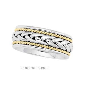 8mm 14ktt. Hand Woven Wedding Band Ring (Size 11) Gold Rope End