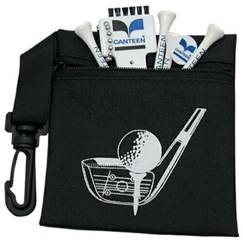 Canvas Golf Pouch With 4 Tees/ Ball Marker & Divot Tool W/ Brush