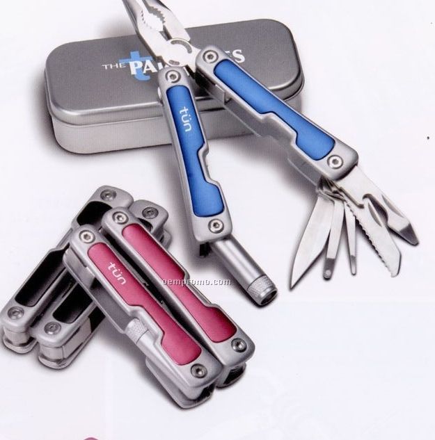 Anodized Metal Pocket Tool With Pliers & LED Light