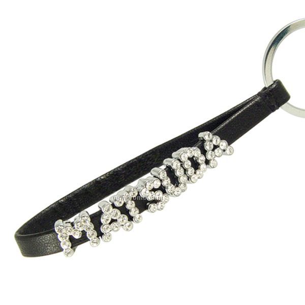 Glamorous Leather Strap Crystals Key Ring