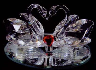 Optic Crystal Love Swan Figurine W/ Red Heart
