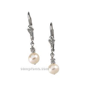 Ladies' Sterling Silver 6mm Cultured Pearl Lever Back Earring