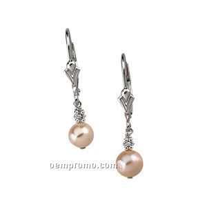 Ladies' Sterling Silver 6mm Pink Pearl Lever Back Earring