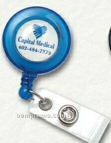 Round Retractable Badge Holder With Slide Belt Clip, Label & Poly Dome