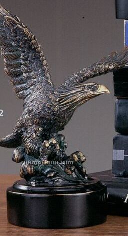Copper Tint Raised Wing Eagle On Craggy Rock Trophy W/ Round Base (6"X7.5")