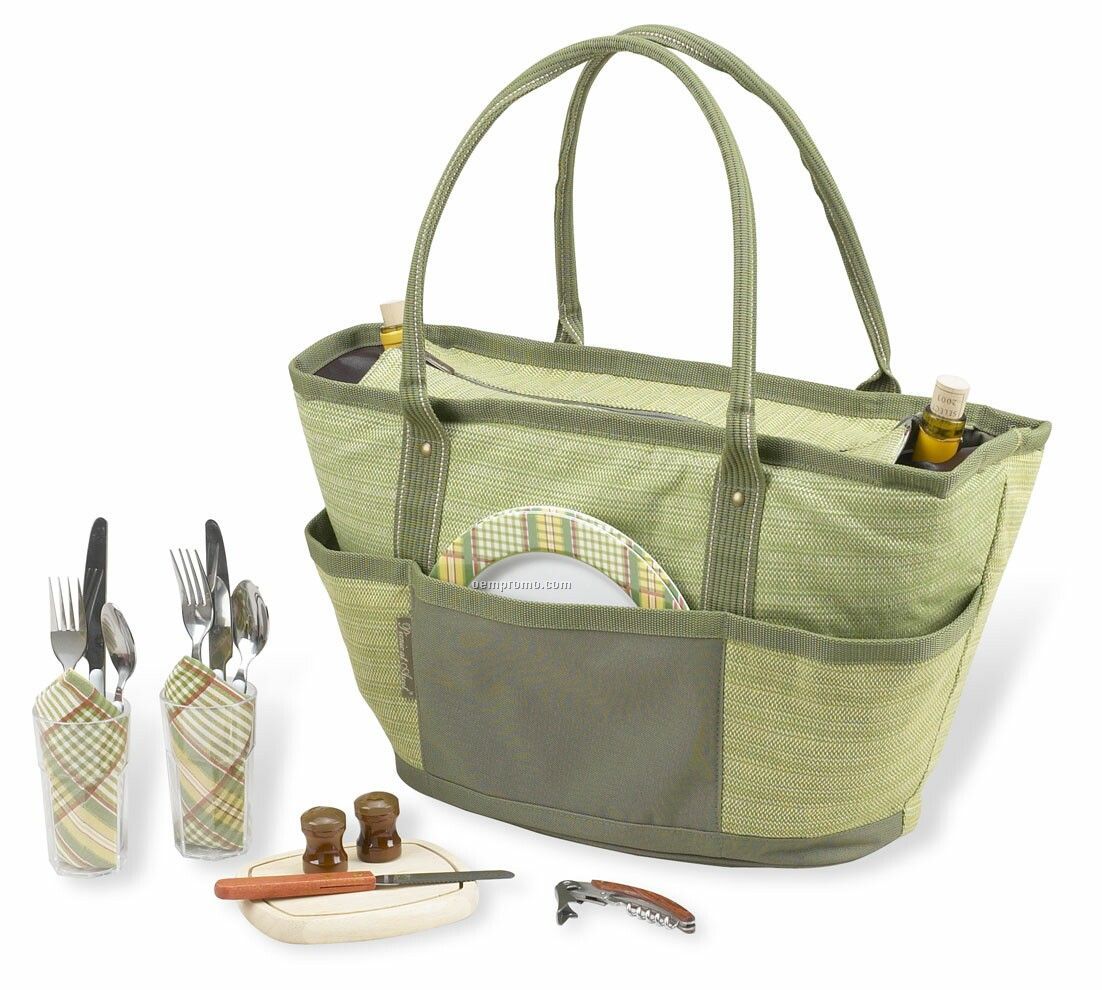 Hamptons Picnic Basket Cooler Tote Bag For Two