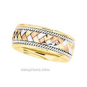 14k Tri Color 8mm Ladies Hand Woven Wedding Band Ring (Size 7)