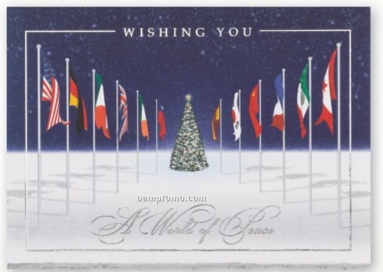 Holiday Flags Card W/ Deckled Edge & Lined Envelope