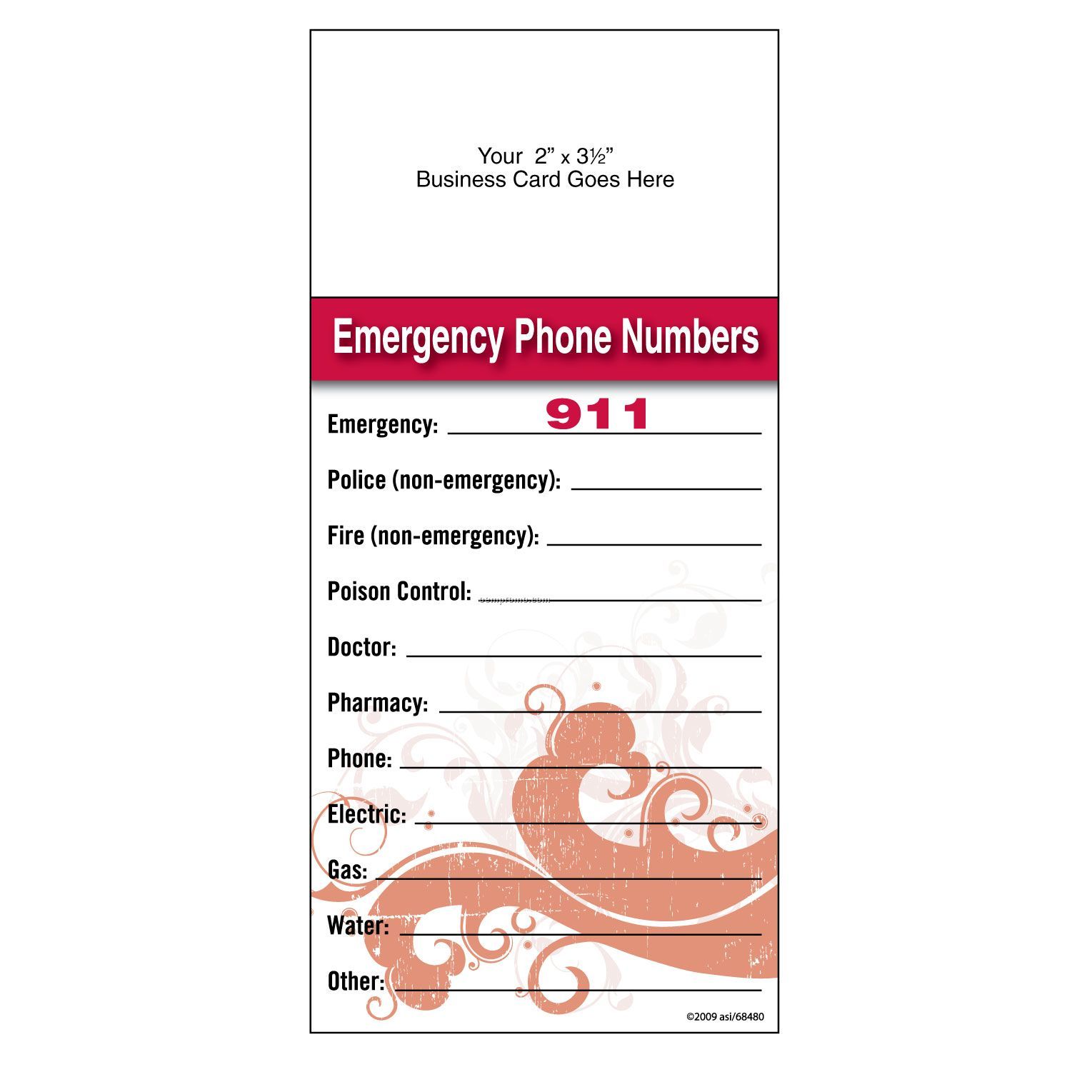 Self-adhesive Add-on Magnet + Info Card "Emergency Phone Numbers"