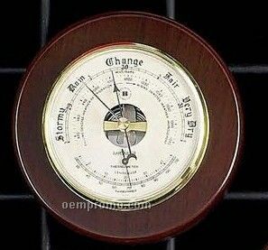 Brass Barometer & Thermometer On Cherry Wood