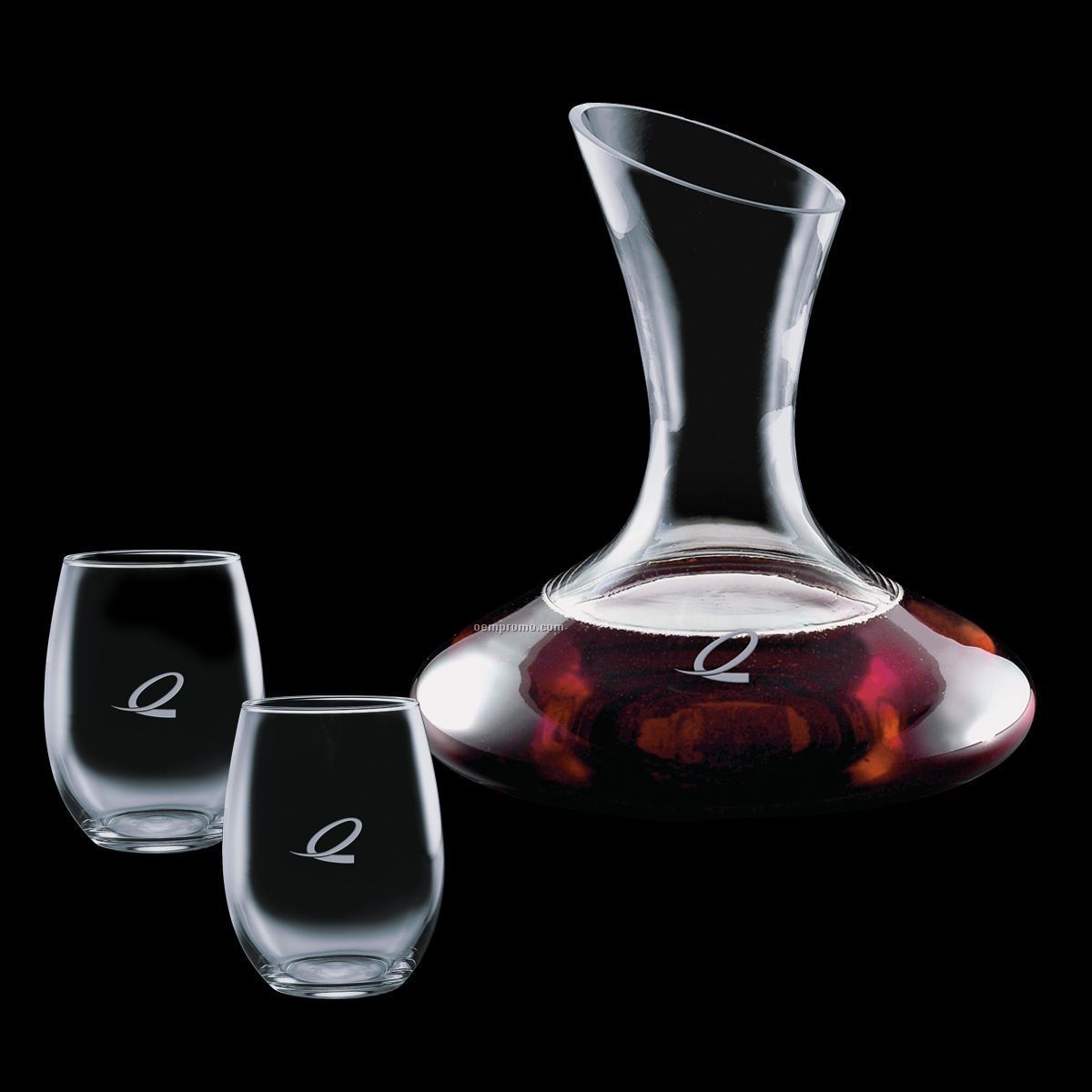 Edenvale Crystal Carafe & 2 Stanford Stemless Wine Glasses