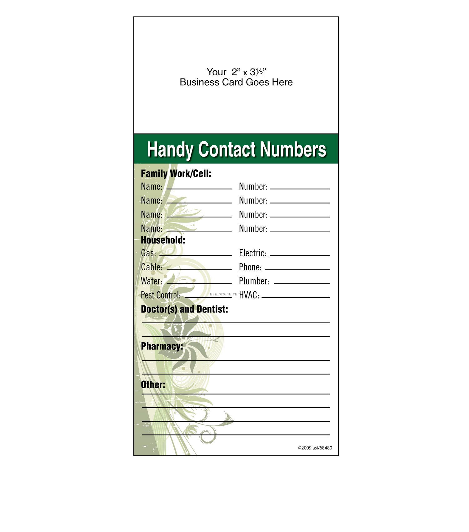 Self-adhesive Add-on Magnet + Info Card "Handy Contact Numbers"