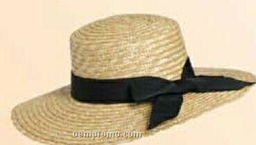 Ladies Natural Sewn Braid Straw Hat W/ Black Bow