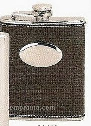 6 Oz. Dark Brown Faux Leather/ Stainless Steel Flask