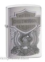 Silver Zippo Lighter W/ Harley Davidson Emblem & Eagle