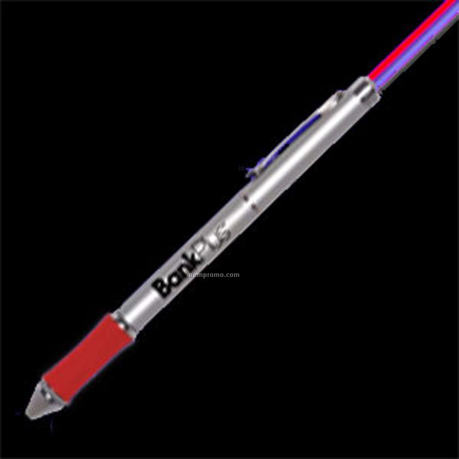 Silver With Red Grip Pen, Laser Pointer, LED Flashlight And Stylus