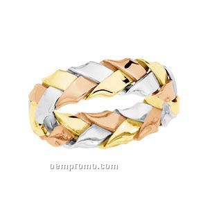 14k Tri Color 5-1/2mm Ladies Hand Woven Wedding Band Ring (Size 7)