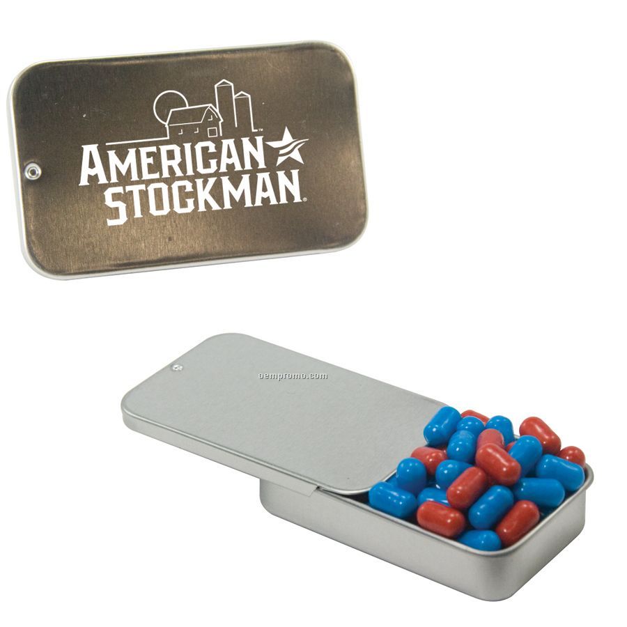 Silver Slider Tin With Colored Bullet Candy