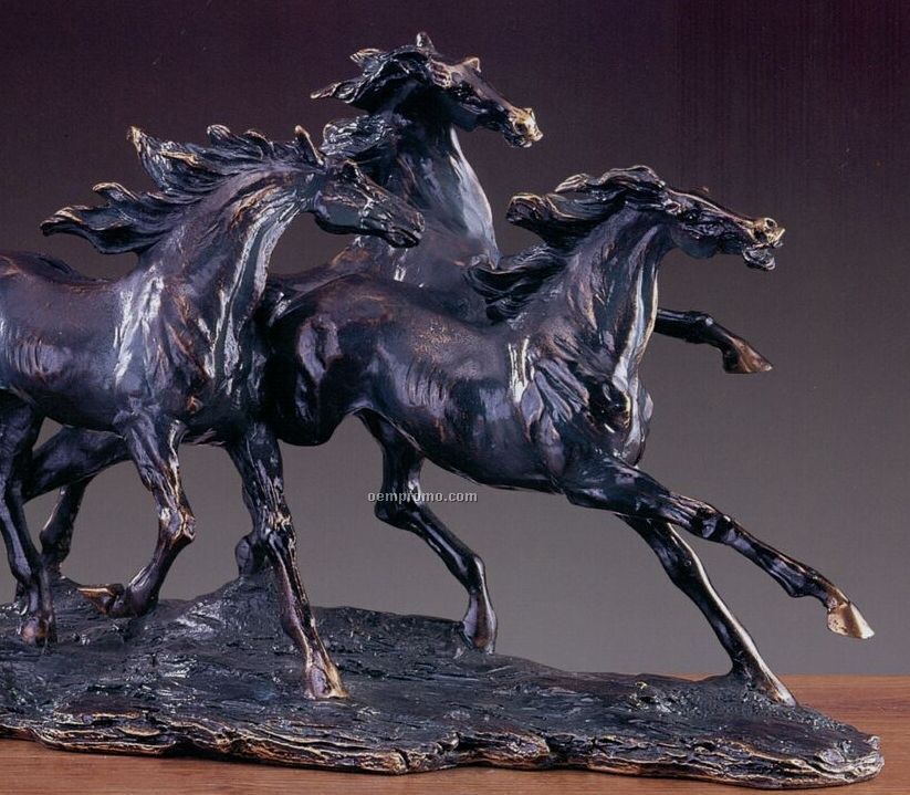 Three Running Horses Trophy - Oval Base (18