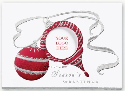 Tied With Silver Personalized Die Cut Holiday Card W/ Deckle Edge