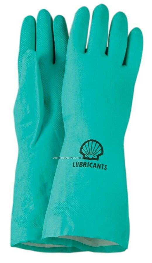 Men's Green Nitrile 13" Length Gloves W/ Grip Palm & Flock Lining (L-xl)