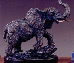 Black Elephant W/ Raised Trunk Trophy - Oblong Base (13"X13")