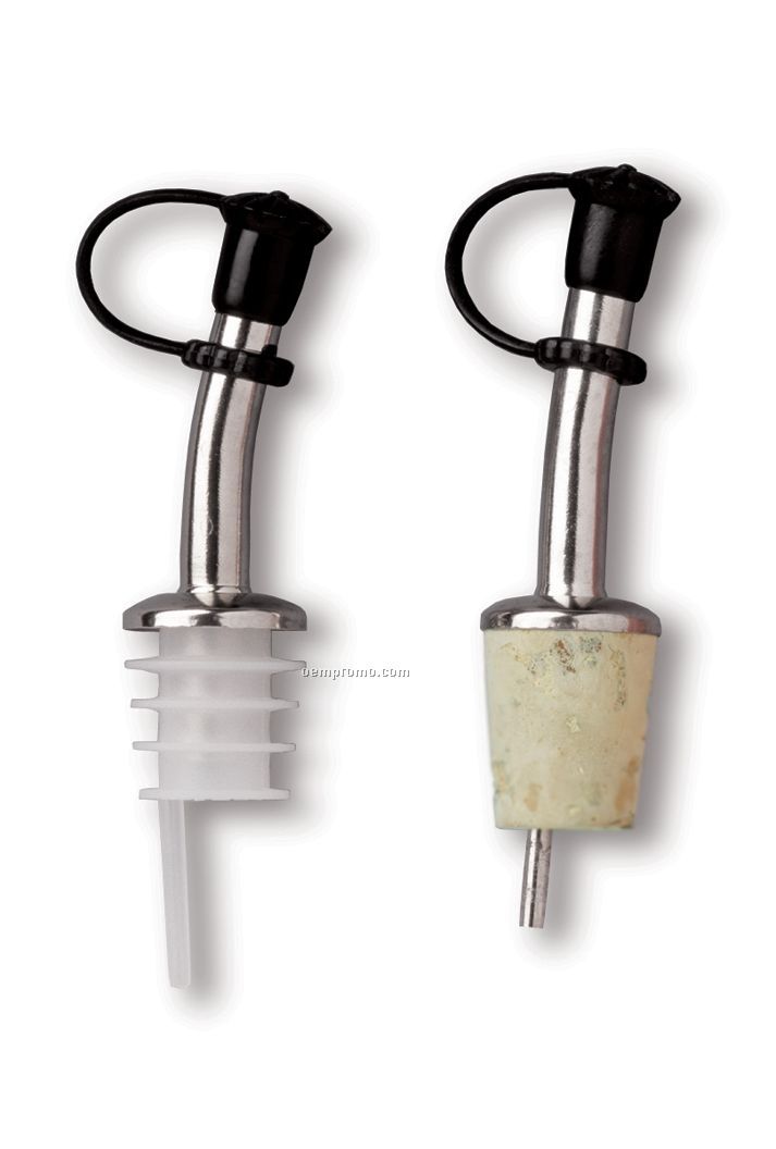 Brass/Nickel Plated Bottle Pourer With Plastic Cork