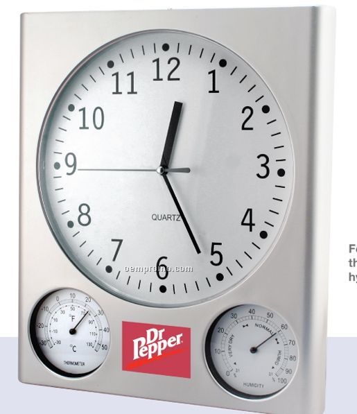 Wall Mountable Analog Clock W/Thermometer & Hygrometer