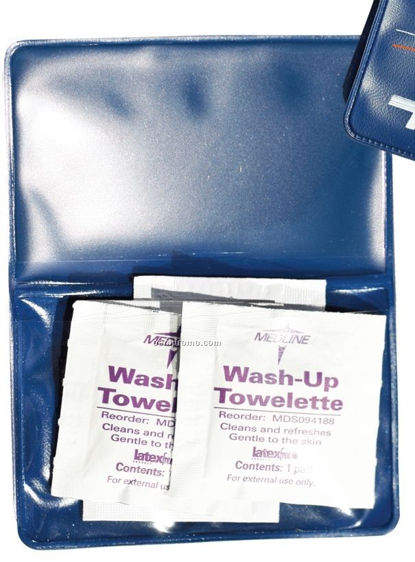 Hand Sanitizing Vinyl Case W/ 5 Wash Up Towelettes