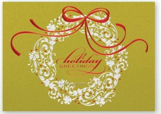 Damask Wreath Holiday Card W/ Silver Lined Envelope