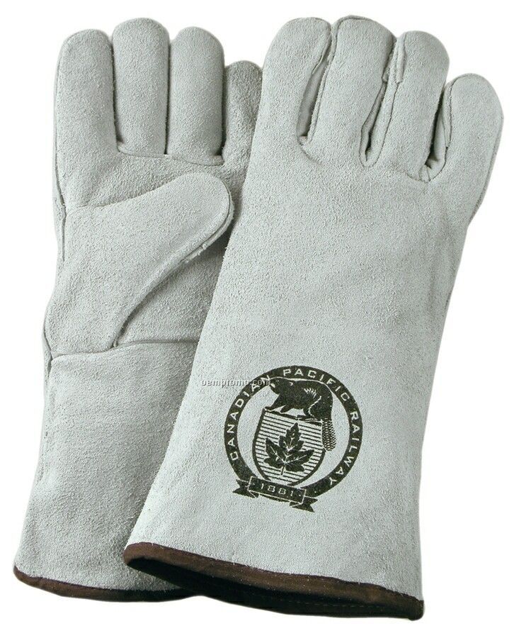 Men's Leather Welder & Fireplace Gloves W/Partially Welted Seams (Large)