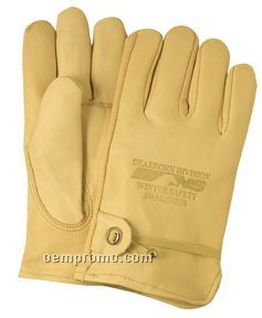 Men's Unlined Cowhide Leather Gloves W/Tape & Ball Closure (S-xl)