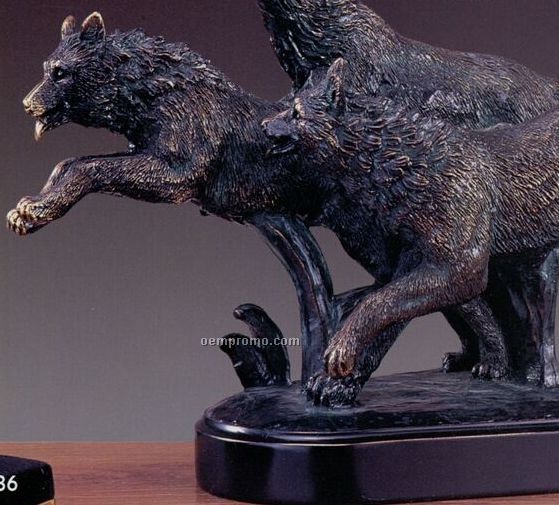 Three Running Wolves Trophy On Oblong Base (14"X8")