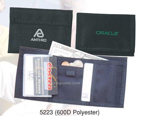 4-1/2"X3-1/4" 600d Nylon Tri Fold Wallet W/ Coin Compartment