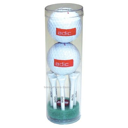 Golf Combo Tube Pack W/ 8 Tees/ Ball Marker/ 2 Balls (2 1/8")